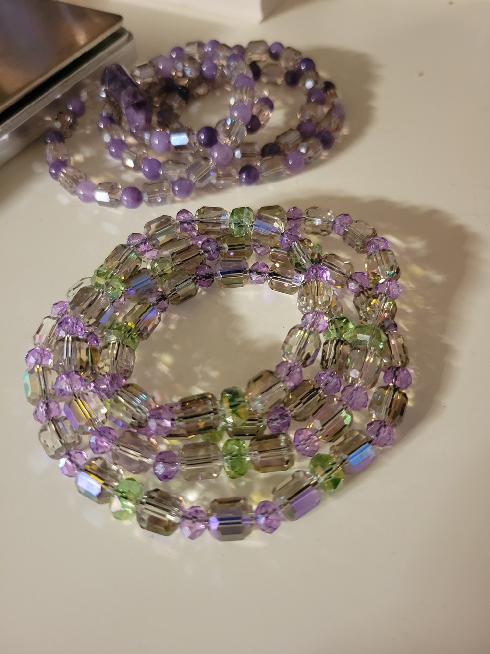 Iridescent Genuine Crystal Beaded Necklace in Purple & Green Artisan Handmade - Picture 10 of 11